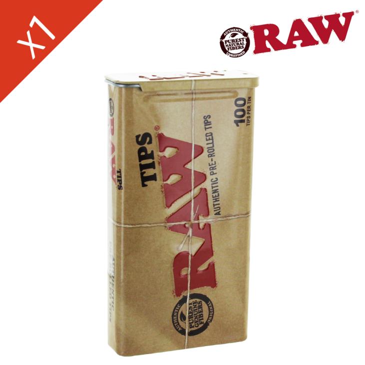 Boite en métal Raw avec 100 filtres en Carton pré-roulés Slim Non-blanchi