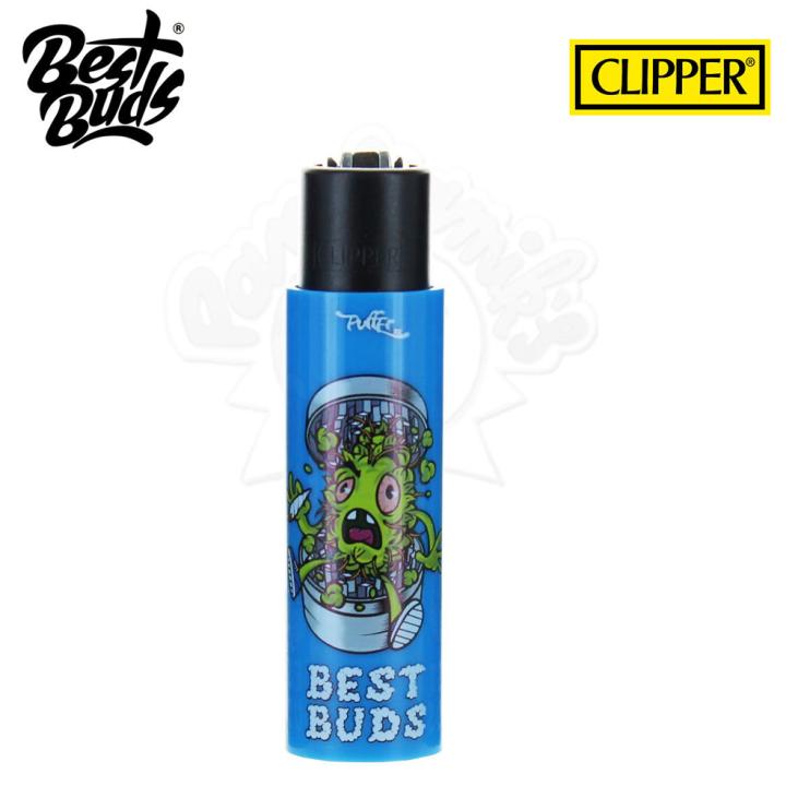 Briquet Clipper Best Buds Bleu avec Grinder acrylique