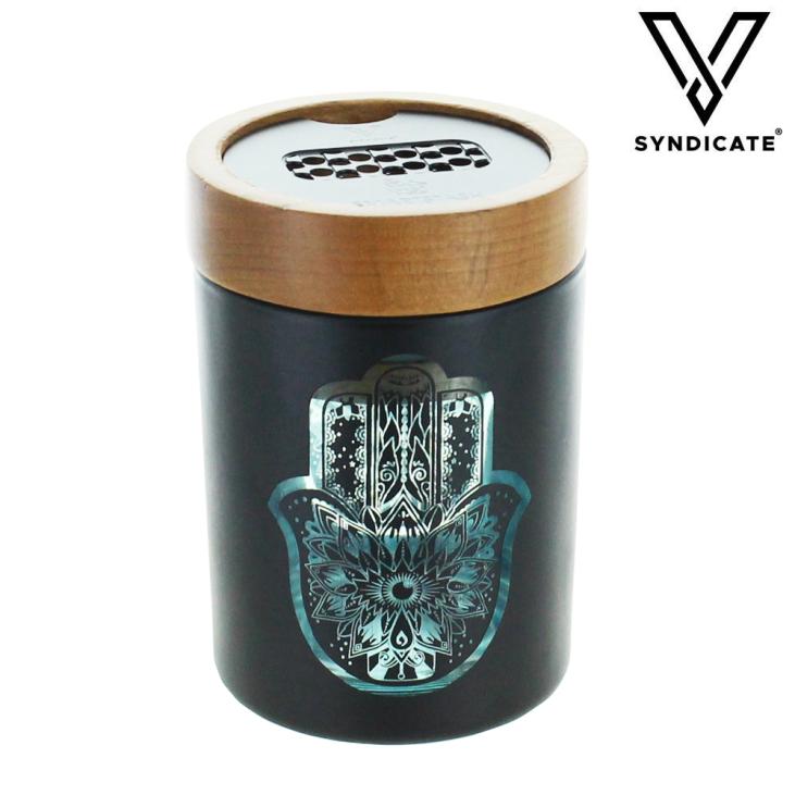 Jar Verre avec grinder SmartStash V-Syndicate Hamsa (Turquoise)